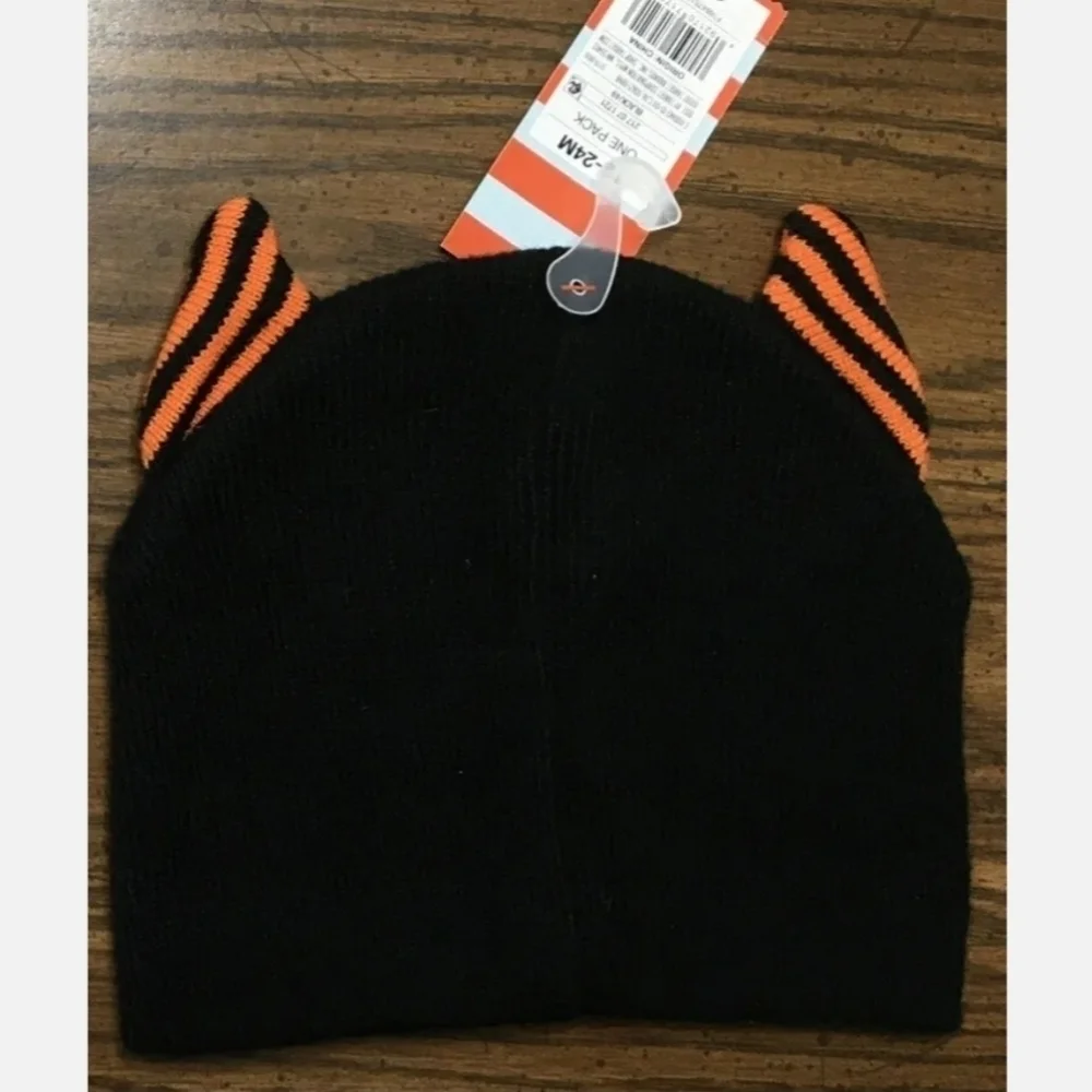 Cat & Jack Black Orange Monster Child's Beanie Winter Hat 12-24 M Infant Toddler